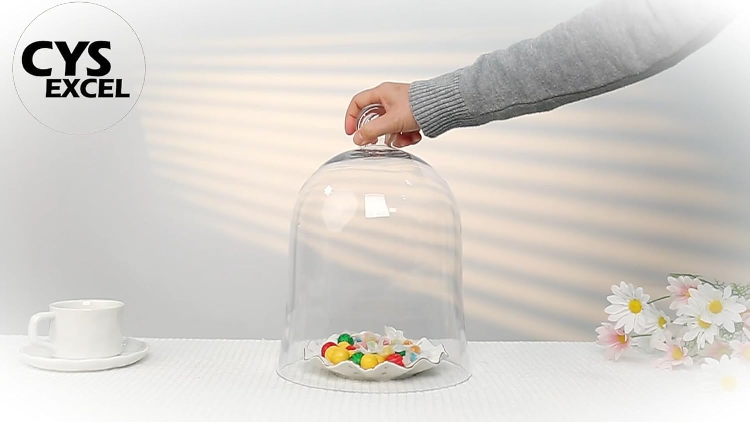 CYS EXCEL Glass Bell Dome Cloche (H:12 W:8.5) | Multiple Size Choices Enchanted Rose Glass Cover | Cake Dessert Display | Terrarium Jar Plant Cover